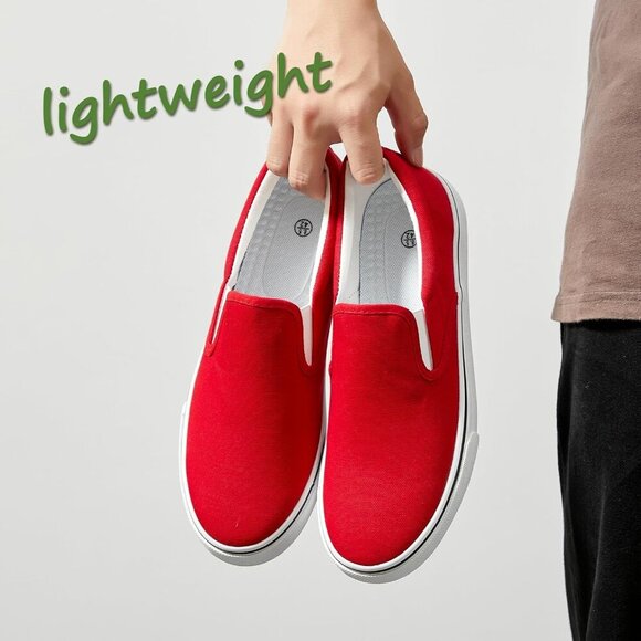 〽️Closed Toe Loafers Sneakers Men\'s Red Canvas Slip On Casual Lightweight main image 4